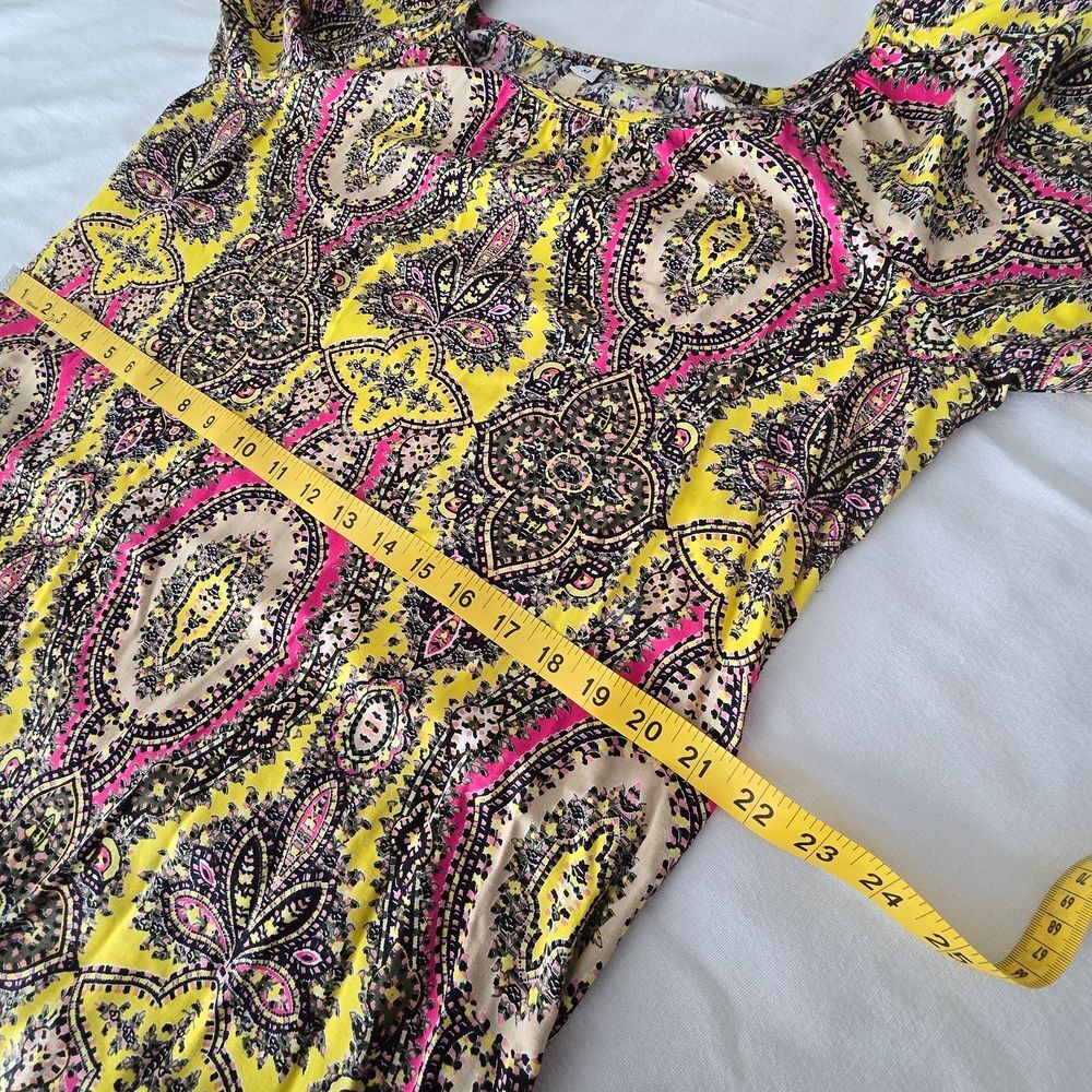 Uncle Frank Boho Paisley Lace Sleeve Dress M Yellow Pink Festival - Picture 9 of 13